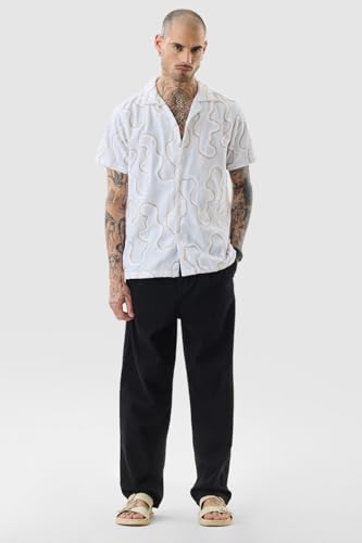Image of SNITCH Men Casual Shirt | Regular Fit Half Sleeve Cuban Collar Textured Pattern with Embellished Sequins | 100% Viscose & Breathable Fabric for Everyday Wear