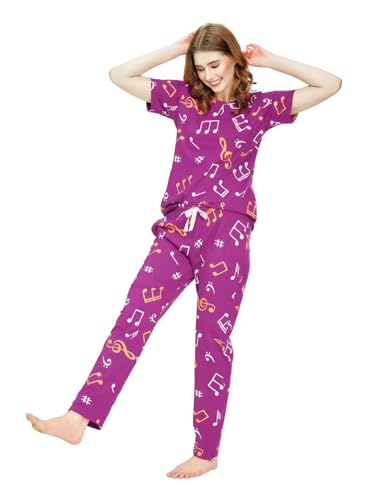 Image of VJ Fashion Women's Cotton Lycra Printed & Knitted Round Neck Night Wear Set of Top and Pazama