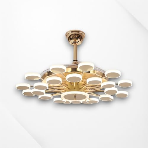 Image of Glowave 20 Light Chandelier Fan 42 Inch Gold Retractable Blades Remote Control - Tricolour | Warm White, White, Natural White | (K-6291)