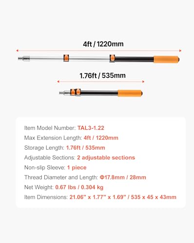 VEVOR Telescopic Extension Pole, 2-4 FT Multi-Purpose Extendable Pole, Sturdy Aluminum Alloy Paint Pole Extension with Flip-Lock Design, High Reach Roller Stick for Painting, Dusting and Cleaning