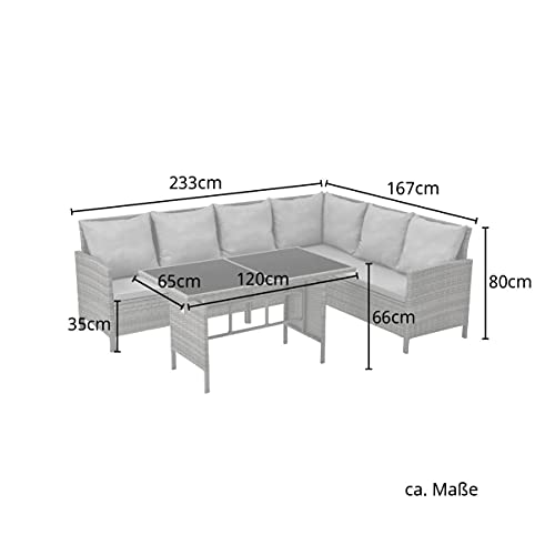 SVITA Madison Poly Rattan Ecksofa Rattan-Lounge Esstisch Gartenmöbel-Set Sofa Garnitur Couch-Eck (Dining Set, Braun) – Bild 4