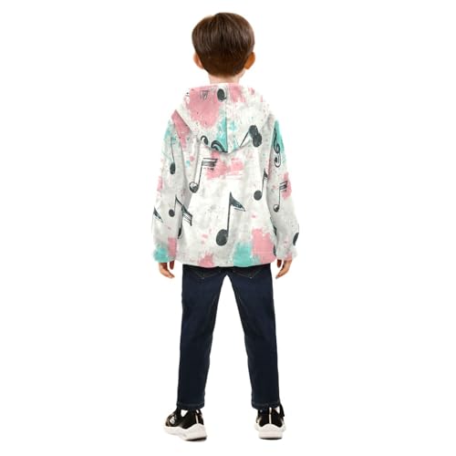 Musical Notes on Background Toddler Fleece Jacket Girl Boys Hooded Fleece Jacket Coat Warm Outwear Zip-up 3-10T4