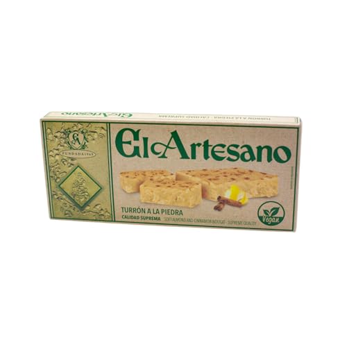 El Artesano - Turrón a la Piedra Artesano 200g, Apto para Veganos, Textura Única y Sabor Intenso a Almendra y Limón, Molido en Molino de Piedra con Ingredientes Naturales