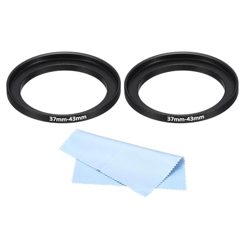 Anillo Adaptador Paso Abajo de Metal PATIKIL 43 mm a 39 mm, con Paño de Limpieza, Pack de 2, para Lentes de Cámara y Filtros, Negro