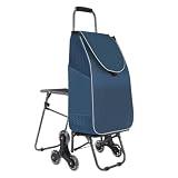FASDRESS Stair Climbing Shopping Cart with Chair for Seniors, Climbing Stairs Luggage Cart with Waterproof Bag & Seat, Portable Folding Shopping Trolley for Effortless Transport-Cyan