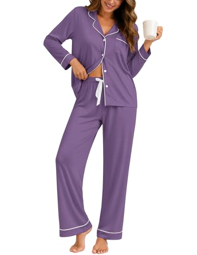 Image of ZMJ Womens Pajamas Sets 2 Piece Long Sleeve and Pant Pj Sets Button Up Sleepwear