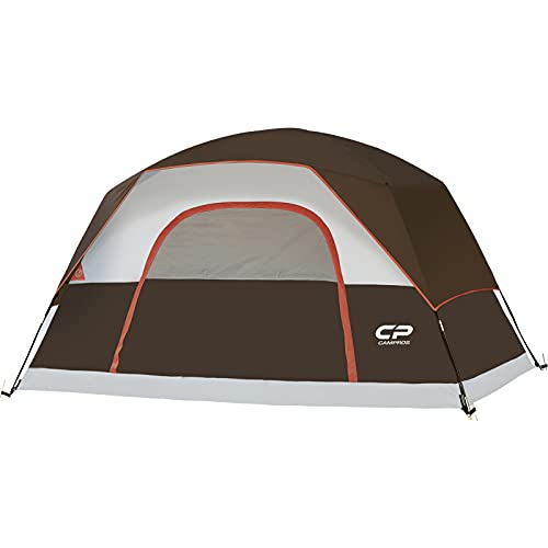 CAMPROS Tent 8 Person Camping Tents, Waterproof Windproof Family Dome Tent with Top Rainfly, Large Mesh Windows, Double Layer, Easy Set Up, Portable with Carry Bag - Brown