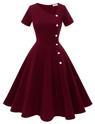 Image of Aupuls Vintage Cocktail Dress with Pockets 1950s Dresses for Women Elegant for Church Tea Party