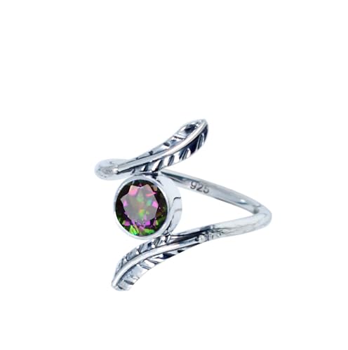 ZXLIHS Bague en Argent Sterling 925 Massif avec Topaze Mystique Naturelle pour Femmes, Adolescentes, Filles, Maman, Cadeau, Bague Multicolore avec Topaze...