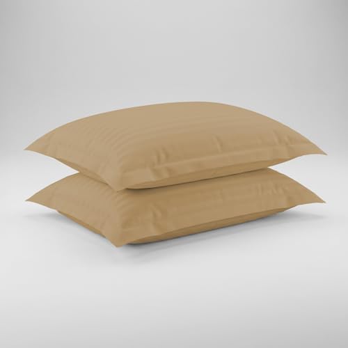 Image of LINENWALAS Cotton 300 TC Standard Size Pillow Cover | 2 cm Sateen Stripe Design | Cloud-Soft, Breathable & Skin-Safe | Oeko-TEX Certified Hotel-Style Bedding (18x28 inch, Set of 2, Beige)