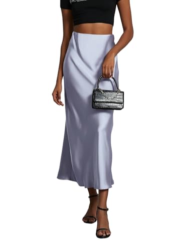 EARKOHA Womens Fall Skirts Fashion Women Elastic Silk Satin Quality Satin Maxi Skirt