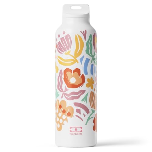 monbento - Bouteille isotherme Steel graphic Papercut - Gourde Isotherme Inox 500ml avec Infuseur Thé/Fruit - Garde Boissons Chaudes/Froides - Bouteille Inox...
