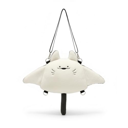 Cute Manta Ray Plush Mini Purse – Soft Stuffed Animal Backpack with Adjustable Straps, Small Crossbody Shoulder Bag for Women, Kids, Teens, Girls, Gift for Animal Lovers