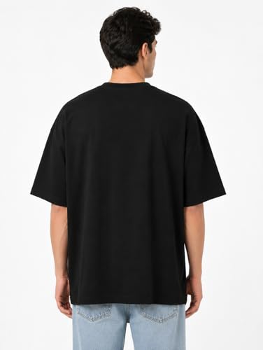 Image of Oheebazar Premium Black Oversized T-Shirt for Men | 240 GSM Heavy Cotton | Loose Fit Plain Streetwear Tee