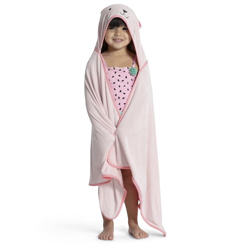 Image of Delta Children Kids Hooded Bath Towel with Pockets - Super Soft and Absorbent- Great Gift for Boys and Girls, Pink Cat