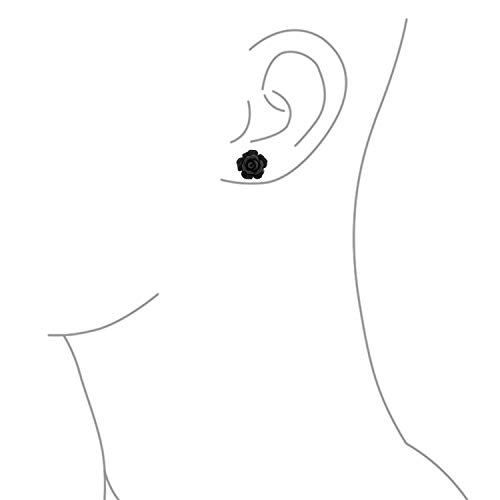 Romantic Delicate Floral 3D Carved Black Rose Flower Stud Earrings For Women Teen For Mother Silver Plated Post #TOP2