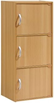 HODEDAH 3 Door Bookcase Cabinet, Beech