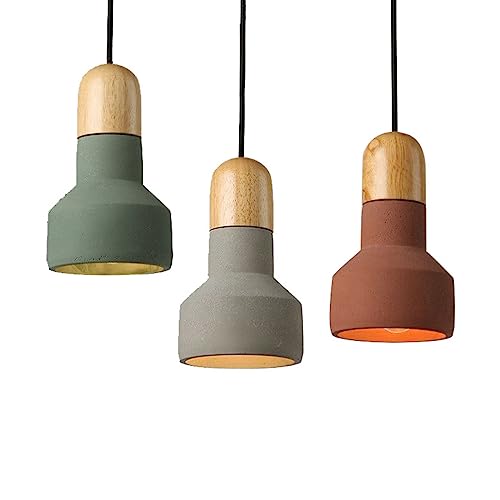 Rústica Lámpara de Comedor Colgante rústico vendimia Industrial de Hormigón Decorativa de Madera Lámpara de techo E27 LED Focos Moderno Ajustable para Cocina Bar Sala de Estar Oficina 12*180cm (Rojo)