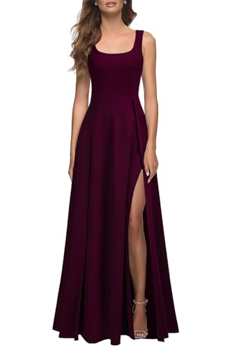 Image of MUSHARE Women's Square Neck Sexy Split Cocktail Party Maxi Long Formal Dress