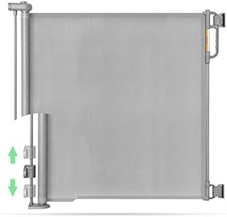 Momcozy Retractable Stair Gate for Baby, 140cm Extra Wide Safety Gate, 83cm Tall with up and down design to avoid baseboard, Mesh Flexible Dog Gate for Indoor/Outdoor/Stairs/Doorways/Hallways,Gray