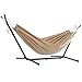 Vivere Double Sunbrella Hammock with Space-Saving Steel Stand, Sand