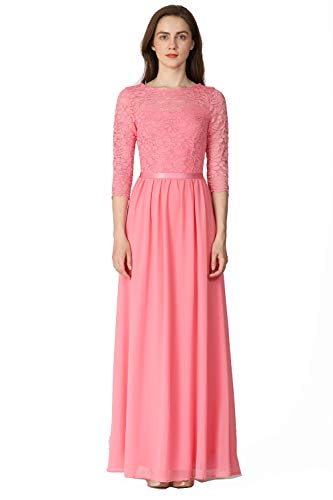 Vieliring Robe longue en dentelle florale à manches 3/4 vintage pour femme - - S Cover