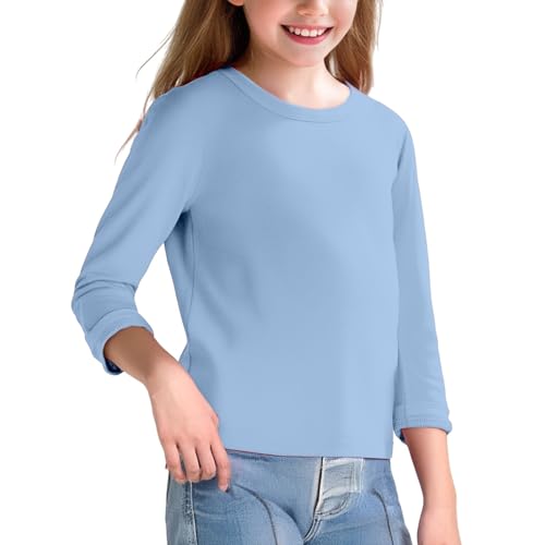Kids Basic Long Sleeve Undershirt Girls Boys Lightweight Comfy Soft Crewneck T-Shirts Toddler (Light Blue, 4-5 Years)