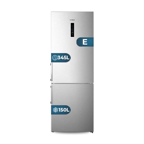 HYUNDAI Frigorífico Combinado Inox 2 Puertas. HC2700ENFIX, Capacidad 495 Litros, No Frost, Multi Air Flow, 39 dB, Puerta Reversible, Apertura con Tirador, Clasificación Energética E