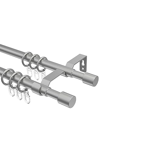 Interdeco ausziehbare Gardinenstange in Silbergrau doppelläufig 13/16 mm Ø Hera Livo, 130-240 cm