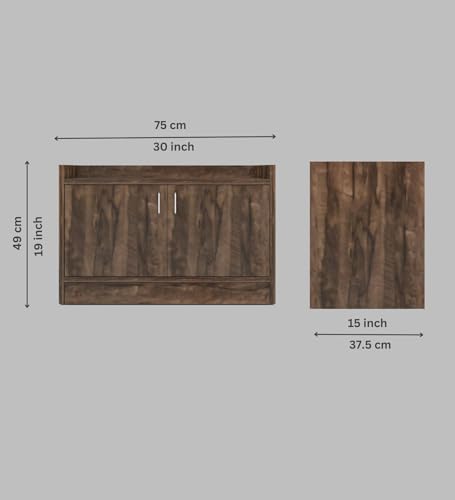 Image of SPECIALITY PANELS 2 Door Shoe Rack with Cushion | 2 Door Shoe Cabinet with Storage Bench | Shoe Organizer for Entryway Home Living Room | 75 x 49 x 37.5cm Storage | DIY Assembly | Walnut Brown Finish