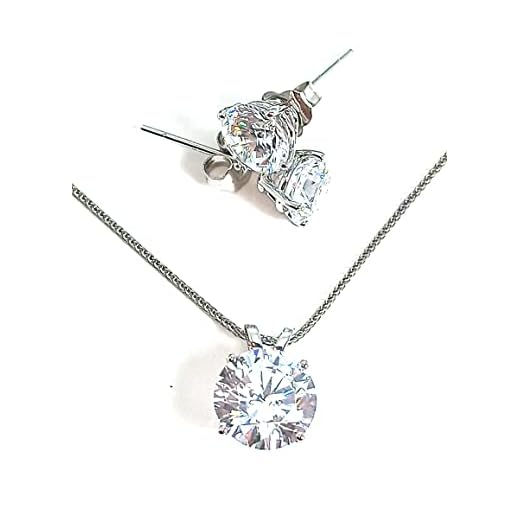 18 Karat SOLID GOLD FINE Diamond jewelry sets for women HANDMADE jewellery 18" Single Solitaire Diamond Necklace Pendant Earrings SET 3.5 carat Women's Day birthday gift for wife who has everything