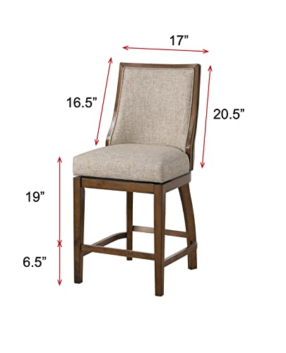 Home 2 Office Silla Butaco Giratoria con mecanismo de giro 360°, Tapizado en lino y respaldo, 24 pulgadas de altura del asiento, acabado nogal y beige miniatura 2