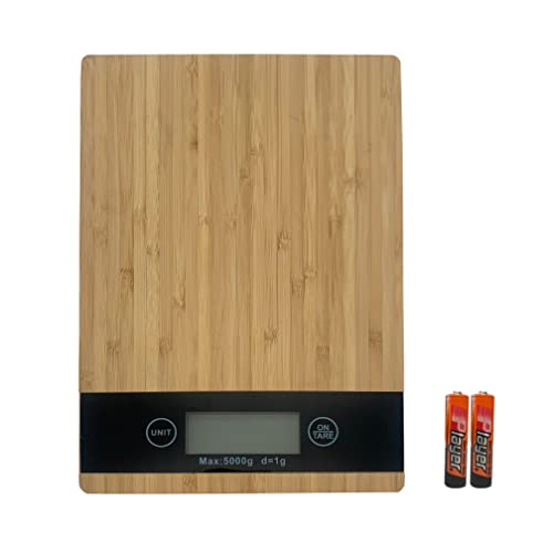Nilpferd Balance de cuisine numérique en bambou jusqu'à 5 kg - Diamètre : 1 g - Balance électronique - Grand écran LCD (Bambou 01) Cover