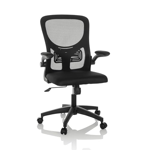 hjh OFFICE Bürostuhl mit klappbaren Armlehnen BELIO Drehstuhl mit atmungsaktiver Rückenlehne, Lordosenstütze, Sitzfläche gepolstert, Schwarz