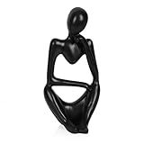 Ozzptuu Sandstone Resin Thinker Style Abstract Sculpture Statue Collectible Figurines Home Office Bookshelf Desktop Decor (Small Black, Right)