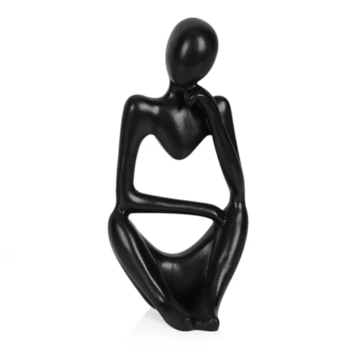 Ozzptuu Sandstone Resin Thinker Style Abstract Sculpture Statue Collectible Figurines Home Office Bookshelf Desktop Decor (Small Black, Right)