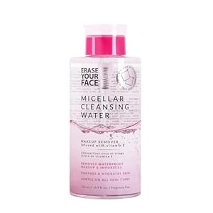 ERASE YOUR FACE Micellar Cleansing Water – Hydrating Micellar Water to Help Remove Makeup, Cleanse Skin & Reveal a Soft, Radiant Complexion – Suitable for Sensitive Skin (16.9 Fl Oz)