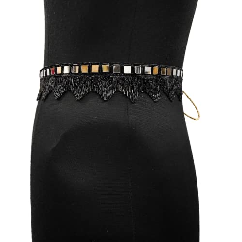 Women's Fabric Kamarband Saree belt waist hip Waist for saree Girl gaun women Lehnga choli Tredisnal Hand Work bally chain cloth Belt (34 piramind kas black)3