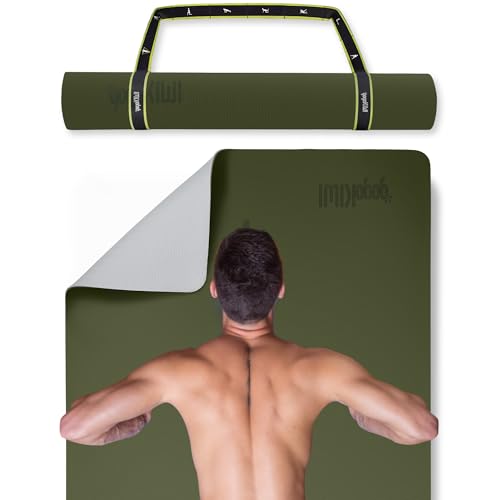 Gogokiwi Extra Wide Yoga Mat for Men Women (72L x 36W) Non Slip Fitness & Exercise Mat with Alignment Marks for Yoga Pilates Floor Workouts (Olive Green Standard (1/4 inch Thick))