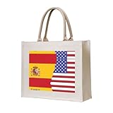 WBQLSL Bolsa de lona estampada con la bandera de España americana | Bolsa de almacenamiento ligera perfecta para la playa, picnics y compras diarias