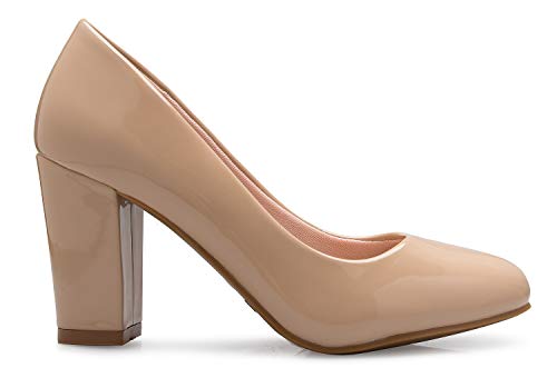 Image of Olivia K Women's Classic Round-Toe Platform Pumps High Block Heel - Adorable, Comfortable