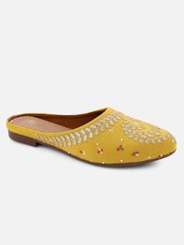 Image of OPIVE's Mehandi Women's Mojari Jutti Ethnic Punjabi Juttis Traditional Flat Embroidered Canvas Fancy Bellies Comfortable Sole for Womens & Girls