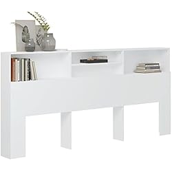 Estanterias Encima Cama Tidyard Armario Cabecero Armario de Cama con Almacenaje Pared Dormitorio Estantería para Libros Mueble Cabecero 4 Compartimentos Blanco 220x19x103,5 cm