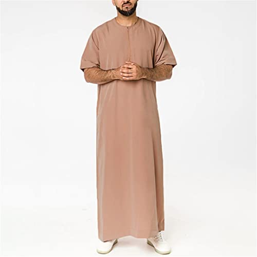 Solid Color Men Muslim Islamic Kaftan Robes Short Sleeve O Neck Jubba Thobe Casual Dubai Saudi Arabia Abaya Men Clothes4