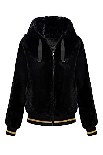 Bellivera Women Faux Fur Jacket With 2 Side-Seam Pockets The Coat With Hood And Bottom Ribbing 1712014A Black M #TOP2