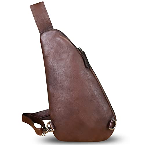 Image of Genuine Leather Silng Bag for Women and Men Vintage Leather Sling Backpack Shoulder Crossbody Bag Chest Purses