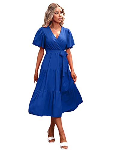Robe longue d'été fluide contre la chaleur avec lacets ajustables bleu L