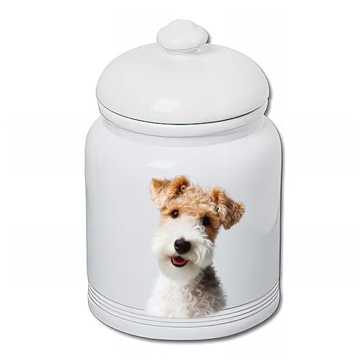 Best of Breed Wire Fox Terrier Dog and Cat Ceramic Treat Jar 9" Tall Air Tight Seal All White
