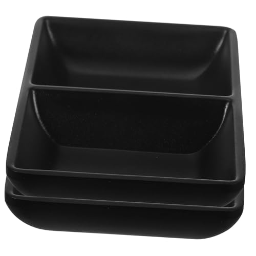 CONGARTENO 2pcs Double Compartment Spice Plate Sauce Bowls Sauce Dishes Sushi Soy Sauce Plate Sauce Dipping Dish Soy Sauce Dipping Small Bowl Condiment Tray Condiment Dish Melamine Black