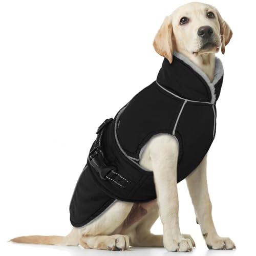 Giacca Invernale per cani, Giubbini Cani Invernali Cappotto Pile Caldo Antivento Giubbotto Cani Taglia Media Gilet Cappottino Impermeabile per Cani Grandi(Nero, L)